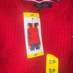 Tommy Hilfiger Vibrant Red Cable Knit Sweater size S new with tag